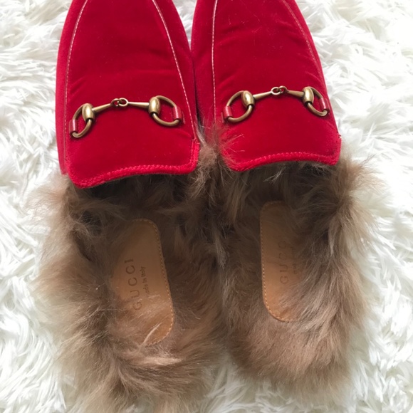 Gucci Princetown slippers with fur red velvet size 37,5 - Picture 2 of 3